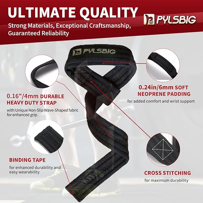 Gym Lifting Straps for Weightlifting, Bodybuilding, Powerlifting & Deadlift - 4mm Padded Neoprene Wraps, Nylon Non-Slip Wave-Shaped Fabric - Extra Wrist Support for Men & Women, 24inch