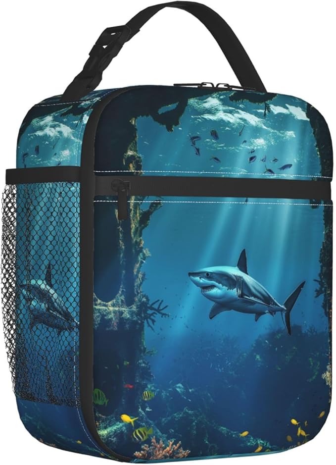 Lunch Box for Women Men, Shark Ocean Insulated Lunch Box Reusable Portable Lunch Bag Cooler Tote Waterproof Lunch Container for Office Picnic Work Travel Hiking