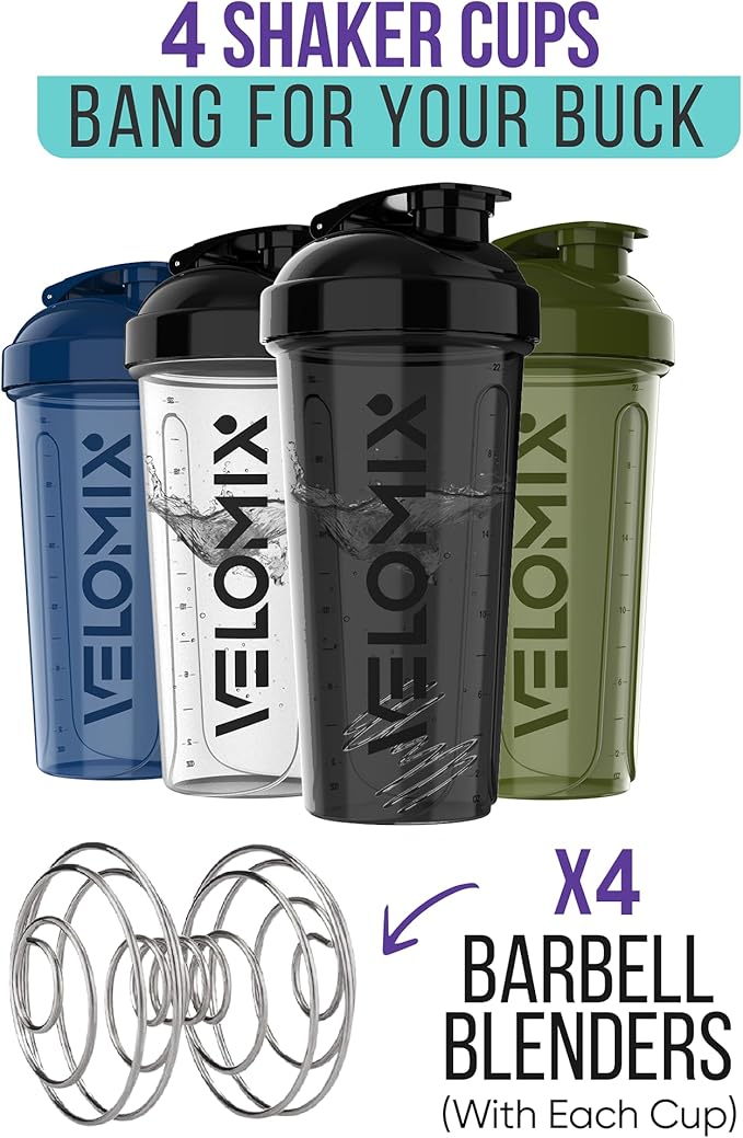 -4 PACK- 28 oz Protein Shaker Bottle for Protein Mixes - 4x Wire Whisk | Leak Proof Shaker Cups for Protein Shakes | Protein Shaker Bottle Pack | Protein Shake Cup (NeoCool Pack)