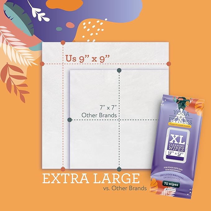 IMPRESA Yoga Mat Cleaner Wipes - 150 Count (2-Pack), 9 x 9 In, Lavender Scent - Gym Equipment & Exercise Mat Cleaning Wipes