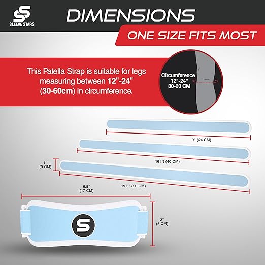 Sleeve Stars Swedish Brand Patellar Tendon Support Strap for Women & Men Effective Osgood Schlatter Knee Brace Youth & Kids Knee Brace with 3 Adjustable Length fits 12"-24" (Single/Light Blue/Adult)