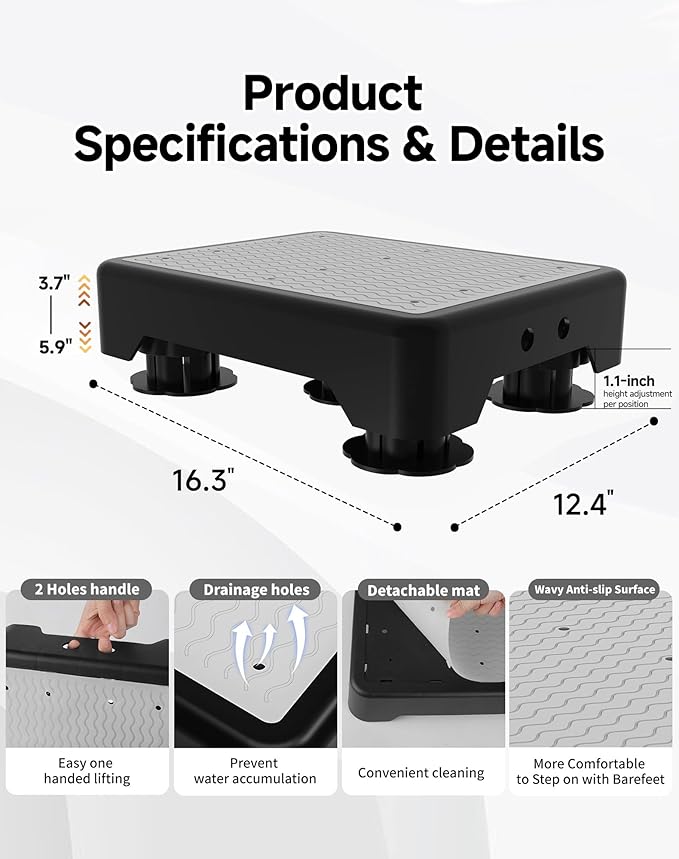 Adjustable Step Stool for Adults, Noctilucent Bed Step Stools, 600 LBS Capacity Non-Slip Safety Step Platform Indoor and Outdoor for Seniors and Kids, Wide Step Stools Elderly Assistance at Night