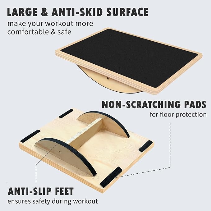Balance Board Professional Wobble Board for Adults Anti-Slip for Physical Therapy Standing Desk Core Strength Wooden Rocker Board(350LBS)