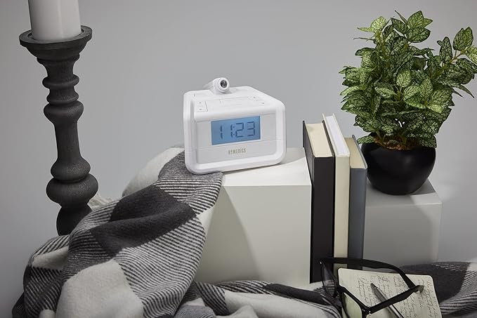 HoMedics Sound Machine and Alarm Clock with Time Projection. White Noise Sound Machine with a Digital FM Alarm Clock Radio, 8 Sounds, Snooze, Sleep Timer and Night Light