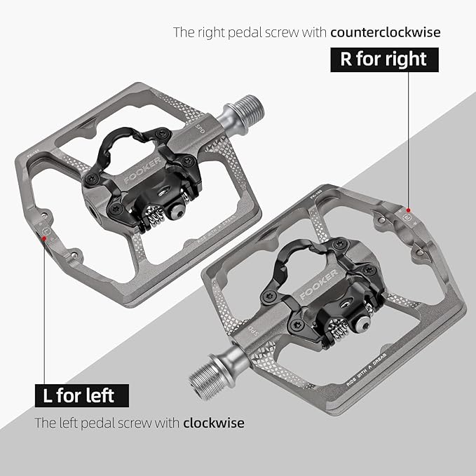 FOOKER MTB Mountain Bike Pedals, Dual Function Flat and Pedal,3 Sealed Bearing Flat Platform Compatible with Clipless Pedal Aluminum 9/16" Pedals with Cleats for Road Mountain BMX MTB
