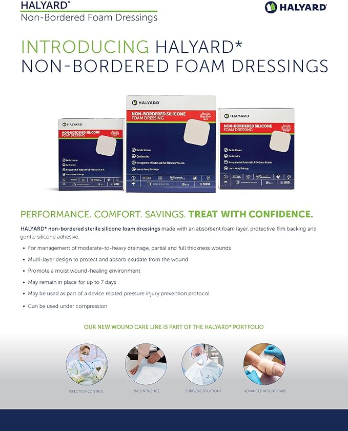 HALYARD Calcium Alginate Wound Dressing, Gentle Adhesive with Highly Absorbent Conformable Design, Maintains Structural Integrity 2 Inch x 2 Inch (Box of 10)