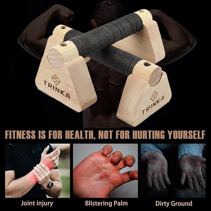 Wooden Parallettes Push Up Bars, 2 PCS Wood Calisthenics Bars with Non-Slip Base, Pushup Handles for Floor Home Fitness, Workout Equipment for Men and Women Strength Training