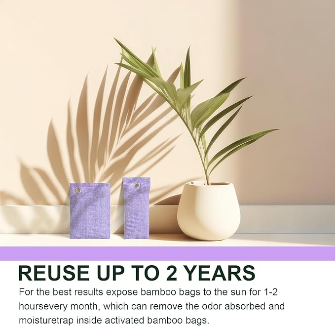 Nuanchu 24 Pcs Activated Charcoal Odor Absorber 50g/100g/200g, Air Purifying Bamboo Charcoal Bags, Natural Shoe Odor Absorber, Deodorizer Absorbers for Fresh Car Home Closet Pet Basement Smell(Purple)