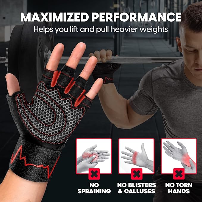 MhIL Workout Gloves for Men โ Comfortable Gym Gloves for Men with Enhanced Grip for Safety and Hand Protection โ Weight Lifting Protection with Wrist Wraps Support for Performance Boost and Style