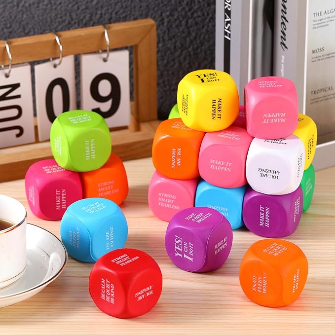 Jerify 60 Pcs Motivational Stress Ball Bulk Quote Inspirational Foam Cubes Balls Stress Relief Employee Appreciation Gift for Coworkers Kids Adult Motivating Encouraging (Cute Colors)