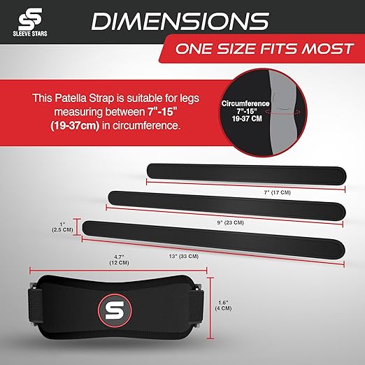 Sleeve Stars Swedish Brand Patellar Tendon Support Strap for Women & Men Effective Osgood Schlatter Knee Brace Youth & Kids Knee Brace with 3 Adjustable Length fits 7"-15" (Single/Black/Kids)