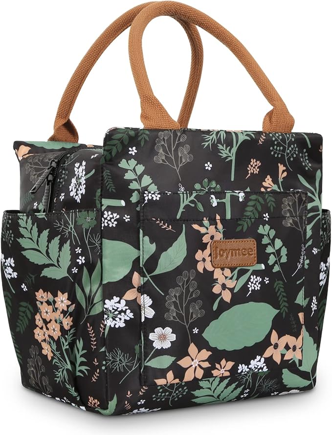 Joymee Lunch Bag - Green Leaf, Women's Insulated Reusable Durable Leakproof Large Spacious Cooler Tote for Office, Picnic, Camping