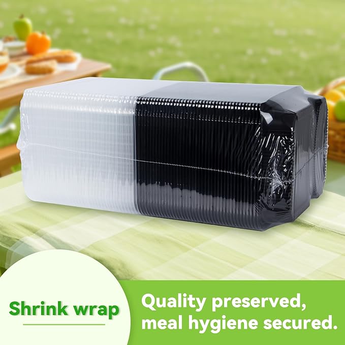 FRESHPAK Takeout Containers Reusable 40 Pack 40oz - Shrink Wrap Leakproof | Portion Control Leftovers Plastic Container with Lid | BPA Free Freezer & Microwave Safe Meal Prep | 2 Compartment Lunch Box
