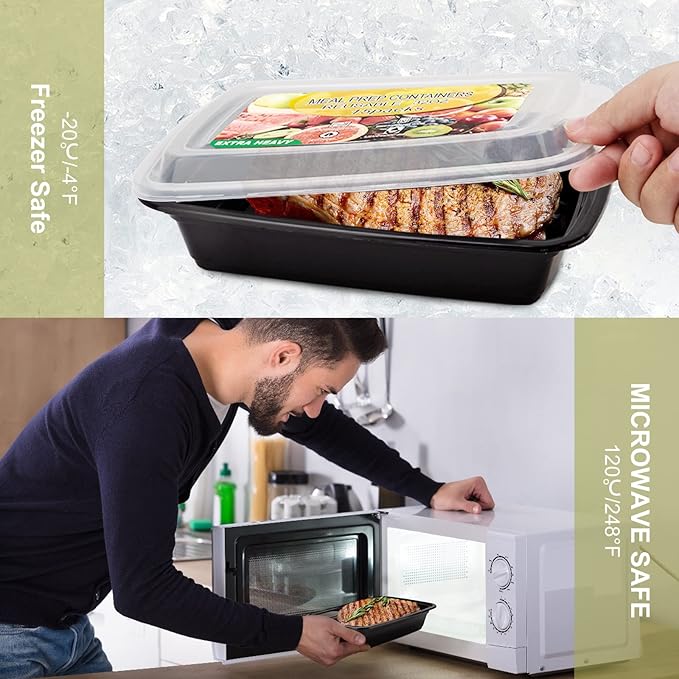 15 Pack Meal Prep Containers Reusable 24oz, Plastic Food Prep Containers, Leakproof To Go Food Containers with Lids, BPA-Free, Microwave/Dishwasher/Freezer Safe