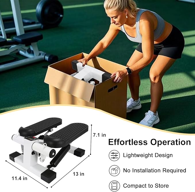 Mini Stepper for Home Exercise, Portable Stair Stepper with LCD Monitor and Resistance Bands, 260lbs Weight Capacity, Twist Stepper for Full Body Workout