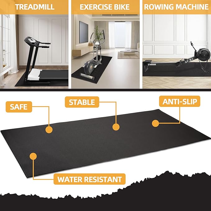 Treadmill Mat, 1/4" Thick Walking Pad with Shock Absorption Noise Reduction, Non-Slip High Density Home Gym Floor Mats for Treadmills, Elliptical, Exercise Bike, 36" x 78" Fitness Equipment Mat