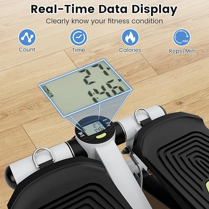 GYMAX Steppers for Exercise at Home, Hydraulic Mini Stair Stepper with Resistance Bands & LCD Monitor, Portable Under Desk Cardio Equipment Step Machine for Home Gym