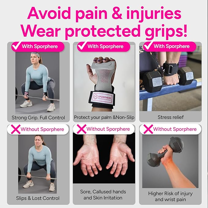 Premium Weight Grips for Women, Hand Straps for Weight Lifting, Crossfit Hand Grips for Women- Anti-Slip Silicone Gym Grips Ergonomic, Stylish, Ideal for CrossFit and Gym Straps– Deadlift & Powerlifting Grip-Headband Bonus- Gift -SPORPHERE