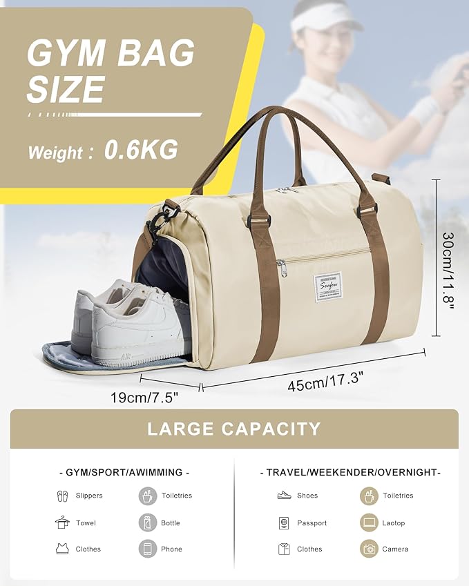 Gym Bag Womens,Travel Duffel Carry on Bag Sport Tote Bag Weekend Overnight Bag