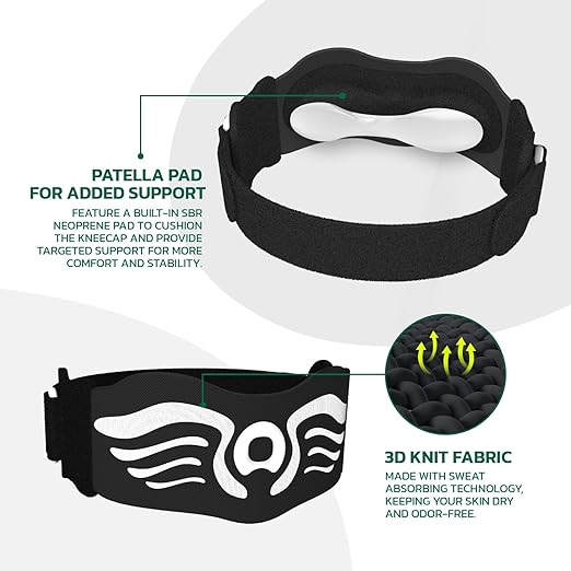 2 Pack Patella Knee Strap Band for Knee Pain Knee Support Patella Stabilizer Braces Tendon Ergonomic Silicone Pad (with 2 adjustable straps, one long & one short)