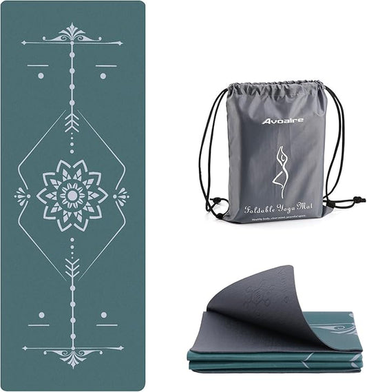 Avoalre Foldable Yoga Mat Travel - 72"L x 24"W x 3MM Thick Non Slip Gym Mats - Portable Pilates Mat for Women Men Fitness Exercise with Travel Carry Bag