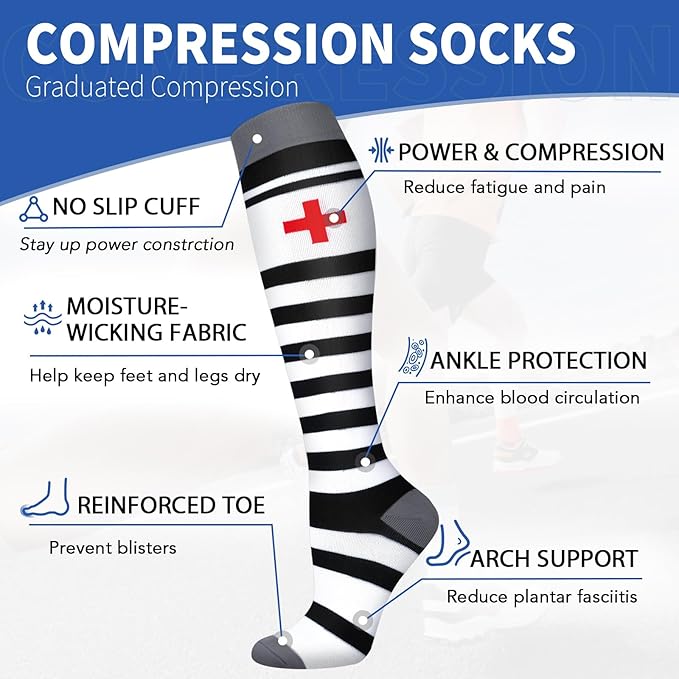 Graduated Copper Compression Socks for Men & Women Circulation 8 Pairs 15-20mmHg - Best for Running Athletic Cycling
