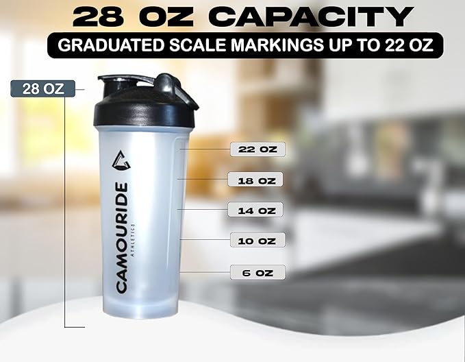 2 Pack 28 oz Protein Shaker Bottles with Wire Whisk and Washing Brush – BPA-Free, Leak-Proof Shaker Cups for Protein Shakes & Smoothies – Large Plastic Mixer Bottles – Classic White & Midnight Black