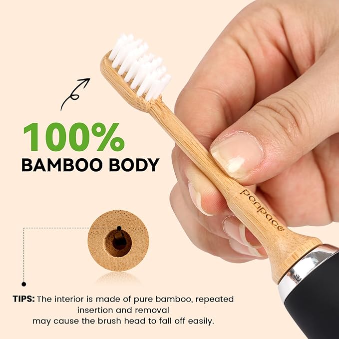 Bamboo Toothbrush Heads Compatible with AquaSonic, Extra Soft Castor-Oil Bristles for Sensitive Teeth, Eco-Friendly & Gentle Cleaning