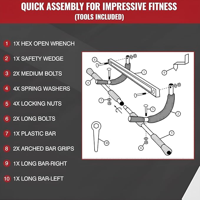 Ben Din Pull Up Bar for Doorway | Sturdy Steel Upper Body Fitness Workout Bar | Strength Training Pull-up Bar | Quick Installation Indoor Chin-Up Bar for Home Gym