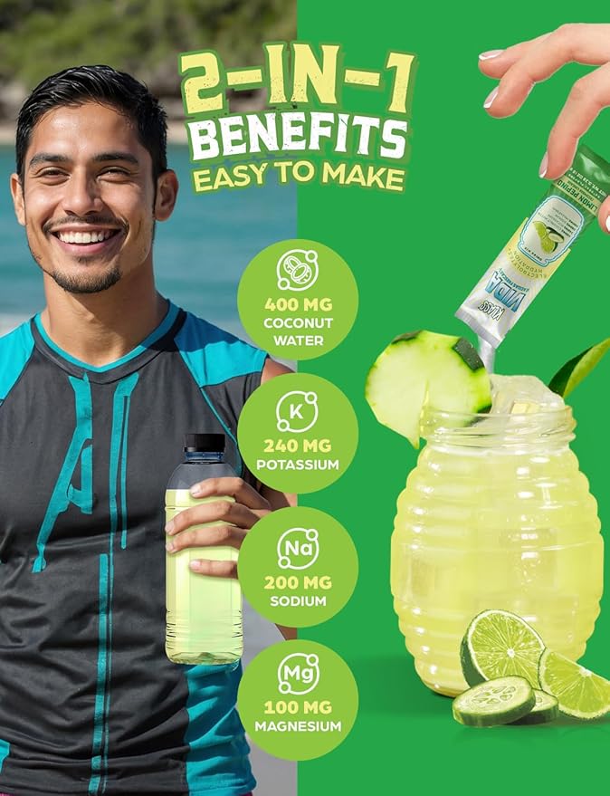 Electrolyte Drink Mix – Cucumber Limeade Agua Fresca Flavor | Sugar-Free Hydration Powder with Coconut Water & Minerals | 15 Single-Serve Stick Packs, Low Calorie, Natural Flavor