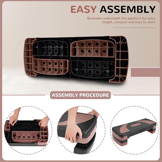 Step Aerobic Platform, 31" Exercise Step with 3 levels Adjustable Height, 4 Stackable Risers, Fitness Training Workout Stepper for Home Gym, Cardio Strength, Black & Pink