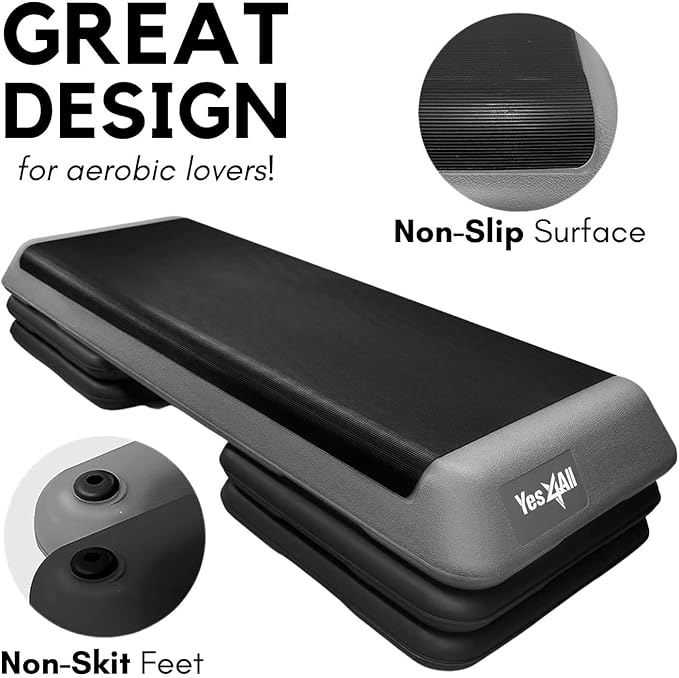 Yes4All Adjustable Workout Aerobic Exercise Step Platform Health Club Size with 4 Adjustable Risers Included and Extra Risers Options