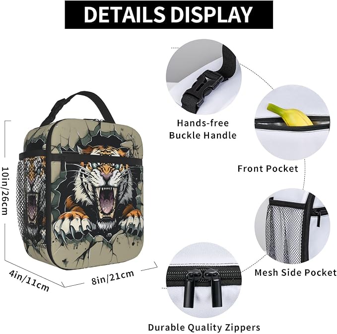Insulated Lunch Box for Women Men, Tiger Animal Theme Lunch Box Reusable Portable Lunch Bag Cooler Tote Waterproof Lunch Container for Office Picnic Work Travel