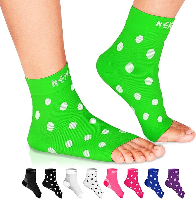 NEWZILL Plantar Fasciitis Socks with Arch Support, BEST 24/7 Foot Care Compression Sleeve, Eases Swelling & Heel Spurs, Ankle Brace Support, Increases Circulation (S/M, Green w White Dots)