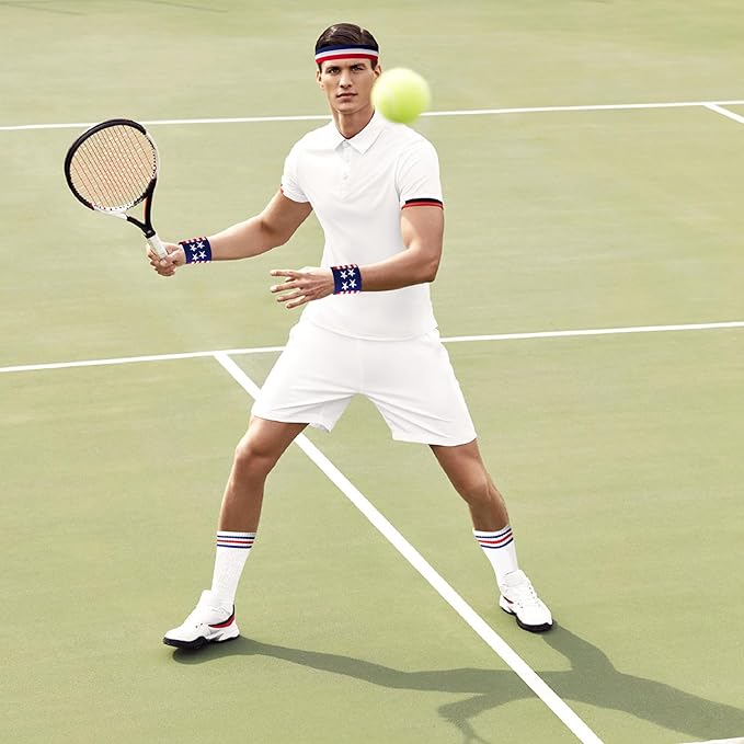 American Flag Sports Headband and Wristband- Striped Sweatband Set for Basketball, Football, Running, Gym, Exercise