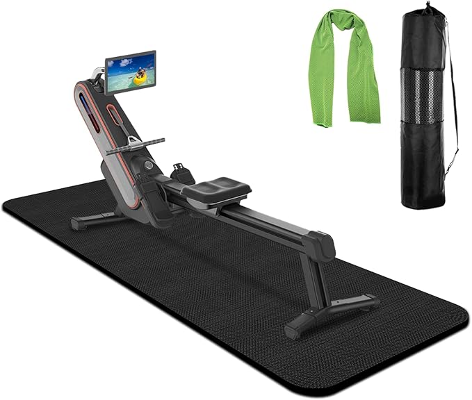 Rowing Machine Mat 96" x 30" with Storage Bag and Sports Towel,Treadmill Mat for Carpet & Hardwood Floors,Rower Mat,Elliptical Mat,Bike Mat,Gym Exercise Equipment Mat,Fitness Equipment Mat