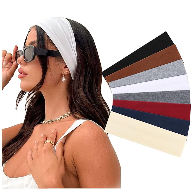 DRESHOW 8 Pack Sports Headbands for Women Non-Slip Stretchy Fashion HairBand Curly Hair Headband Soft Hair Accessories for Daily Wear Workout Yoga Running