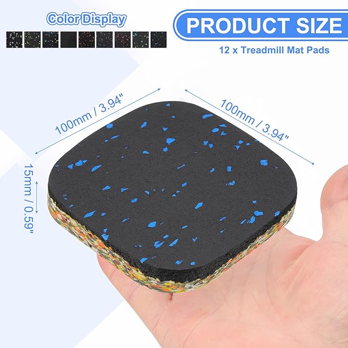 PATIKIL 12 Pcs Treadmill Mat Pads, 4x4x0.6 High Density Foam Anti Vibration Pad Sound Proof Floor Mat Exercise Equipment Mat for Carpet Protect Noise Reduction Home Gym, Blue