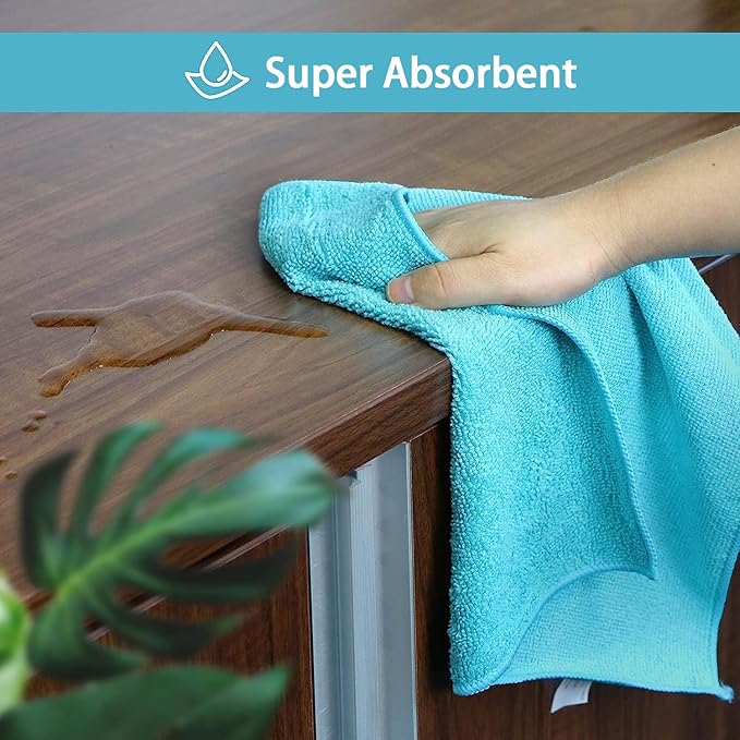 HOMEXCEL Microfiber Cleaning Cloth,12 Pack Cleaning Rags, Cleaning Towels with 4 Color Assorted, 11.5"X11.5"(Green/Blue/Yellow/Pink)