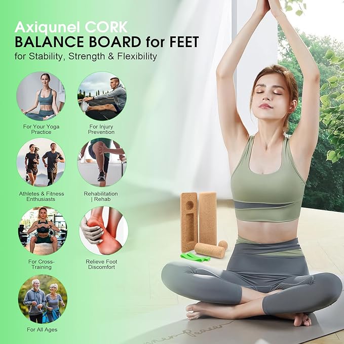 Balance Board, Premium Cork Balancing Board, Foot Strengthener for Enhanced Foot Function, Ankle Stability Trainer for Balance Stability, Improve Mobility & Prevent Falls