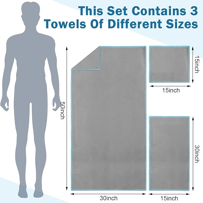 Xinnun 4 Pack Microfiber Camping Towel - Quick Dry Towel 3 Size 4 Black Mesh Bags 12 Travel Towels for Beach Camping Hiking Yoga Swim Sports Backpacking