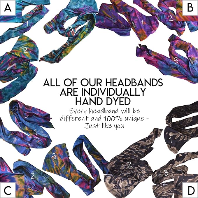 CHARM Tie-Dye Womens & Mens Workout Headband, Hand-dyed Elastic Hippie Tie Sweatband for Sports & Fashion