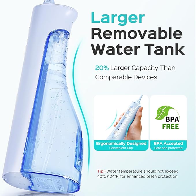 COSLUS Portable Water Flosser for Teeth: 4 Modes & 5 Intensity Levels Professional Electric Dental Pick for Sensitive Gums, Braces & Orthodontic - Cordless for Travel Use, for Adults, BPA-Free, Blue