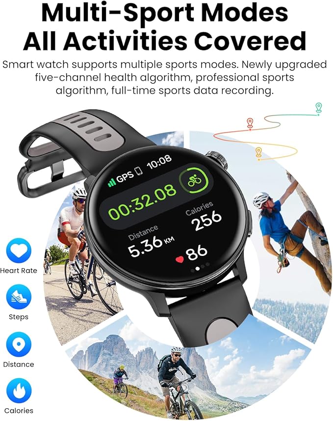 Smart Watch GPS, 1.43" AMOLED Screen Smart Watch for Men/Women Fitness Tracker, Military Smartwatches Compass,Compatible with Android & iOS (Bluetooth Call Answer/Dial), Multiple Sports Modes