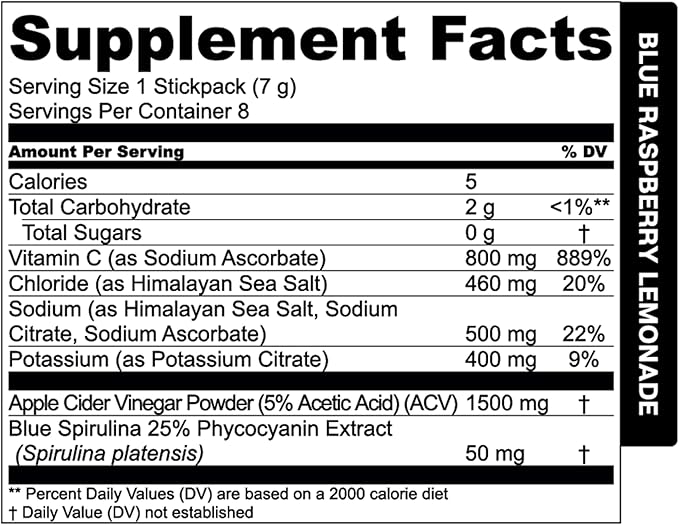 Essential Elements Hydration Packets - Blue Raspberry Pack - Sugar Free Electrolytes Powder Packets - 25 Stick Packs of Electrolytes Powder No Sugar - Hydration Drink - with ACV & Vitamin C