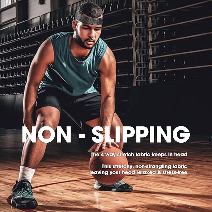 Braylin 5-Pack Breathable Sport Headbands for Men, Sweat-Wicking, Elastic Stretch