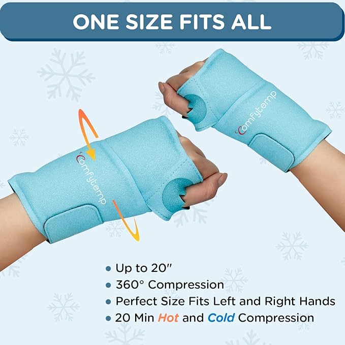 Comfytemp Wrist Ice Pack Wrap for Carpal Tunnel Relief, 2 Packs, FSA Eligible, Gel Ice Packs for Injuries Reusable for Wrist Hand Pain, Hot Cold Compress Brace, Surgery Recovery Items Gifts Men Women