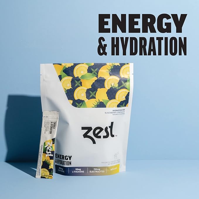 Zest Electrolyte Hydration Powder - Mix w/Water - 14 Packets - Low Sugar Liquid Enhancer (1 Pack (14 Powder Sticks), BlackBerry Lemonade (Energy & Hydration))