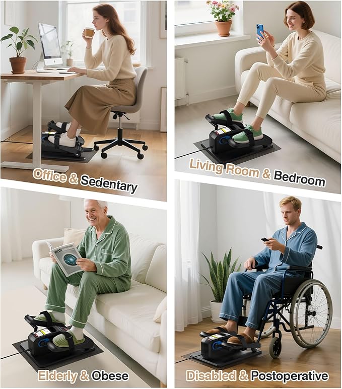 Under Desk Elliptical Machine,Ellipse Leg Exerciser Electric with Remoter,12 Manual Adjustable Speed and 3 Automatic Speed,Portable Seated Pedal Exerciser for Seniors,Adults,Home,Office