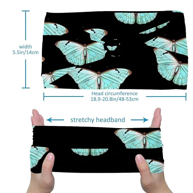 Butterfly on Black Background Headbands for Women, Fashion Wide Headband Hair Wrap for Daily Use Sport Yoga Running